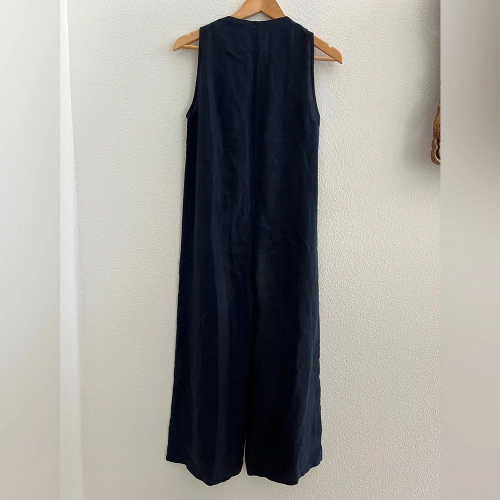 DOR Raw Small Luxury Linen Navy Blue Wide Leg Maggiore Lake Resort Jumpsuit - Picture 8 of 13